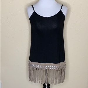Origami Black Tank w/Fringe